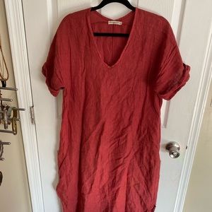 FRANCESCA BETTINI Linen Short Sleeve Dress- red pink shade